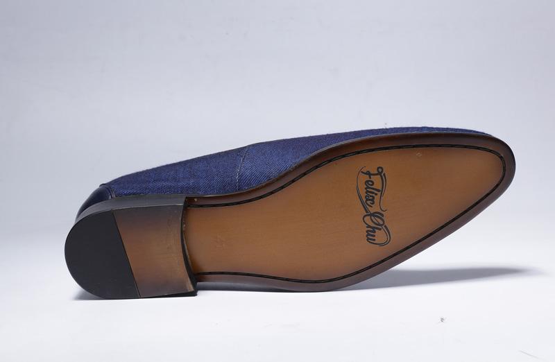 Denim Stitching Genuine Leather Loafer With Tassel