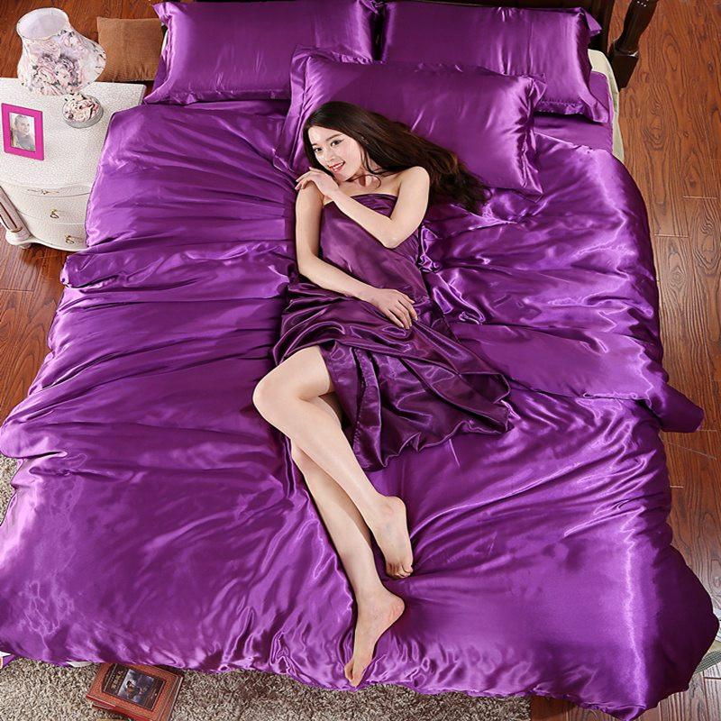 Pure Satin Silk Bedding Set Queen Size Bed Sheet