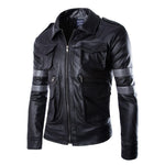 England Style Leather Jacket Men Coat Multi-Pocket Design Men Zipper Motorcycle Jacket Solid Coat