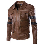 England Style Leather Jacket Men Coat Multi-Pocket Design Men Zipper Motorcycle Jacket Solid Coat