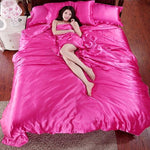 Pure Satin Silk Bedding Set Queen Size Bed Sheet