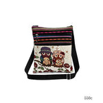 Owl Printed Canvas Double Zipper Mini Bag