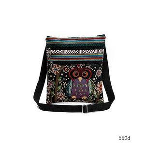 Owl Printed Canvas Double Zipper Mini Bag