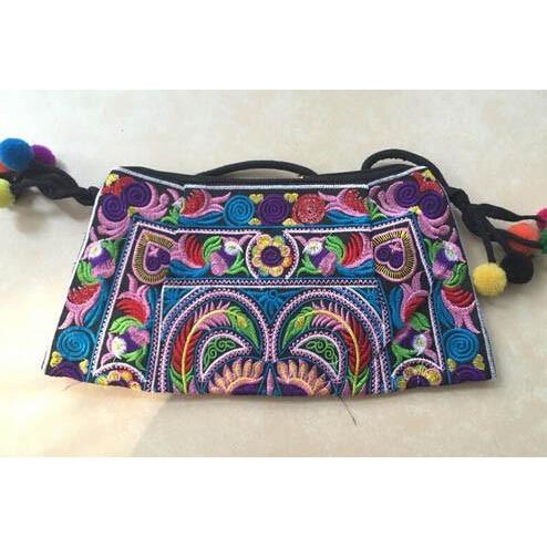 Handmade Double Faced Embroidered Small Travel Day Clutch Handbag