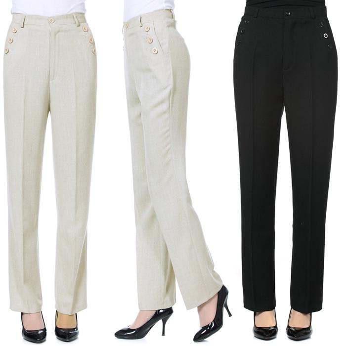 High Waist Linen Slim Straight Trouser