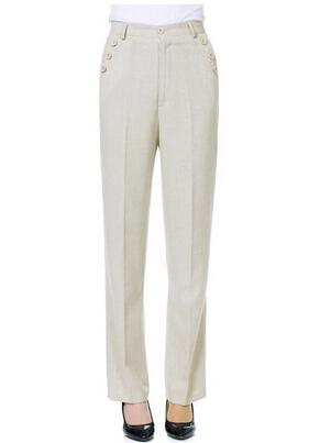 High Waist Linen Slim Straight Trouser