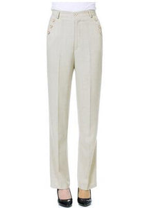 High Waist Linen Slim Straight Trouser