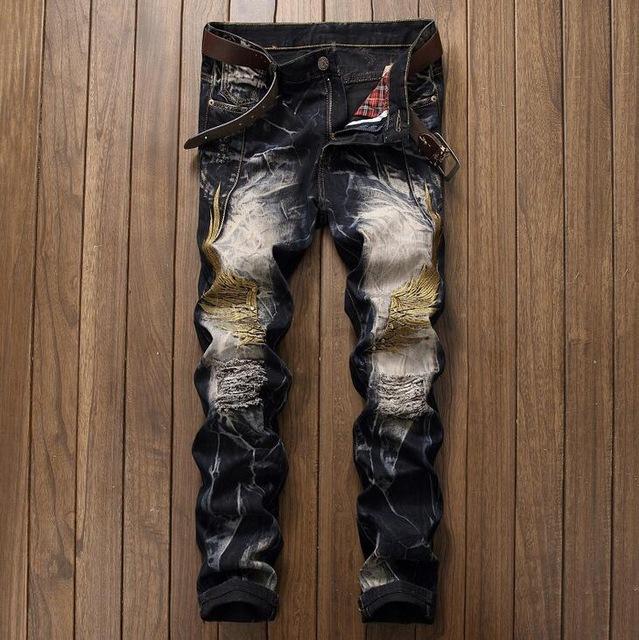 Pants Retro Black Slim Fit Distressed Holes