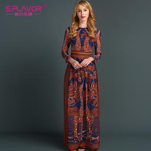 England Style Long Sleeve Deer Printing Long Dress