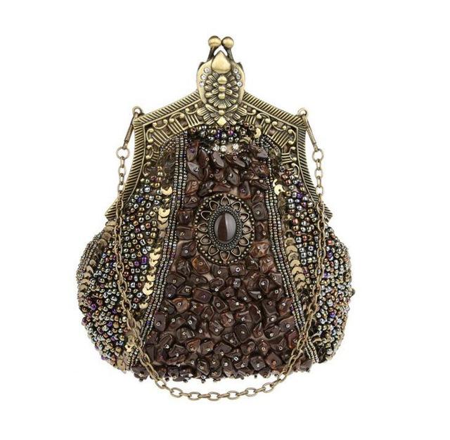 Metal Glass Bead Bridal Clutch Purse