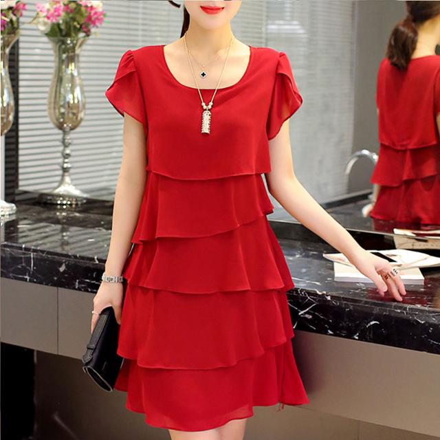 Loose Chiffon Cascading Ruffle Dress