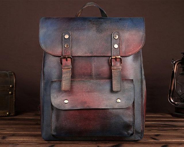 Cowhide Vintage Leather Embossed Backpack