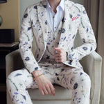 Slim Fit White Red Lip Suit 3 Piece