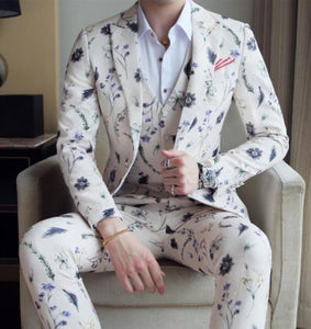 Slim Fit White Red Lip Suit 3 Piece