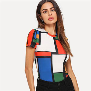 Geometric Print Color Block Top