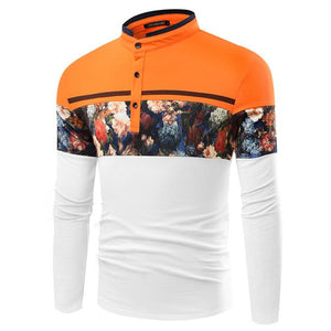 Flower Print Long Sleeve Slim Fit Polo