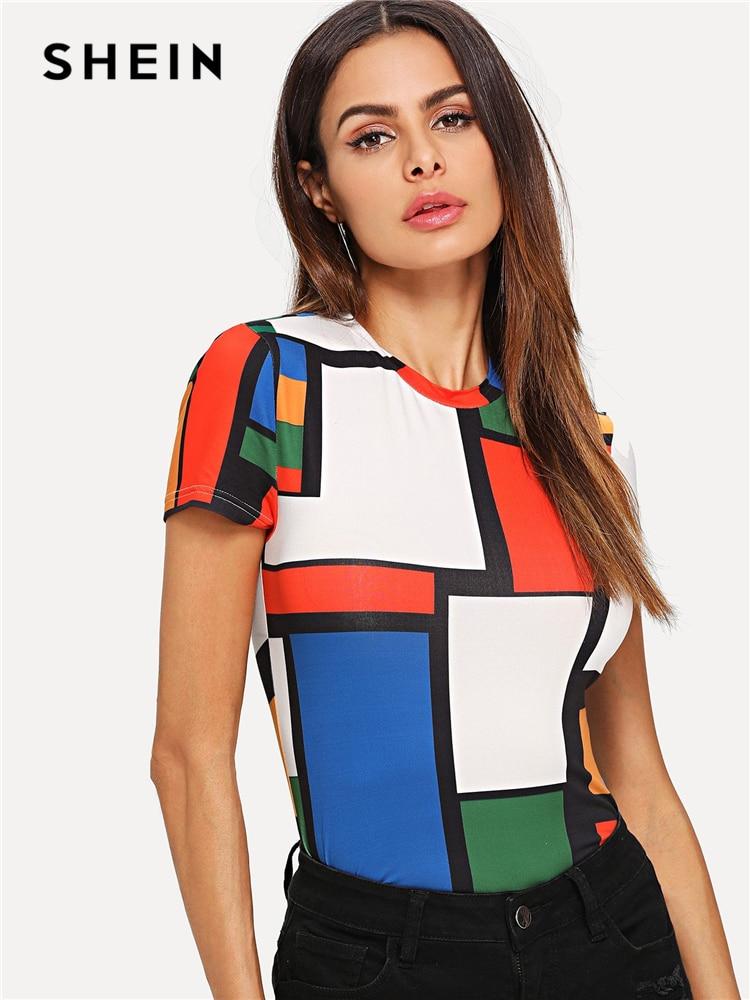 Geometric Print Color Block Top