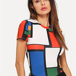 Geometric Print Color Block Top