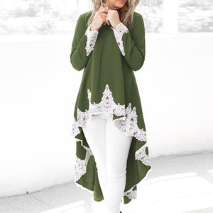 Elegant  Lace Asymmetrical Chiffon Blouse