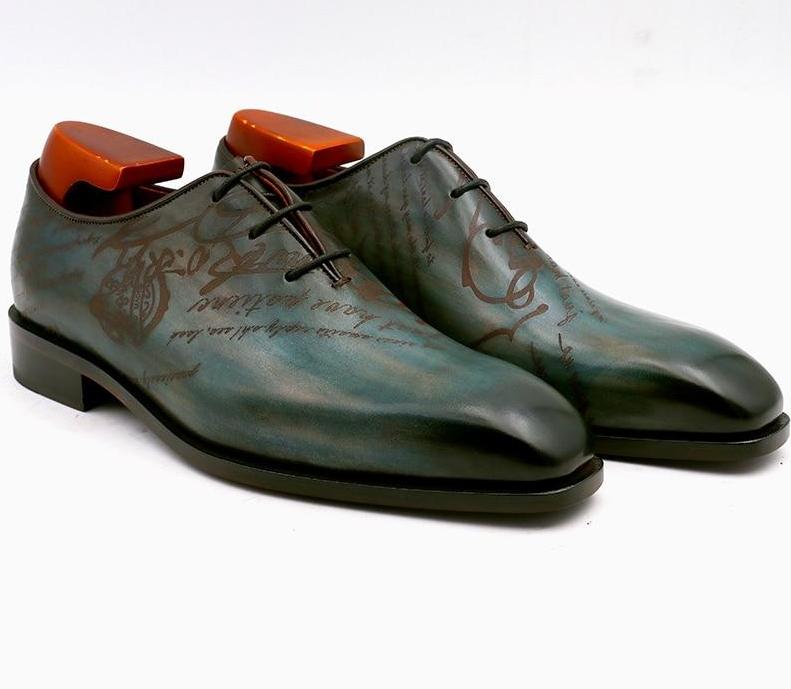 Square Plain Toe Whole Cut Patina Peacock Shoe