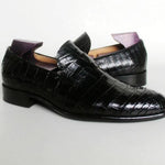 Round Toe Penny Calf Leather Embossed Crocodile Shoe