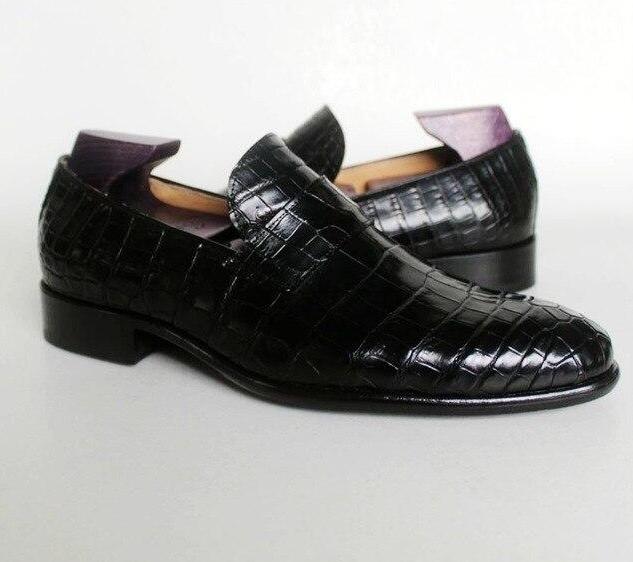 Round Toe Penny Calf Leather Embossed Crocodile Shoe