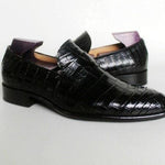 Round Toe Penny Calf Leather Embossed Crocodile Shoe